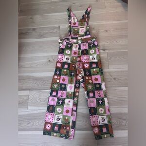 Princess Highway Pink Green Brown Patchwork Floral Overalls Jumpsuit